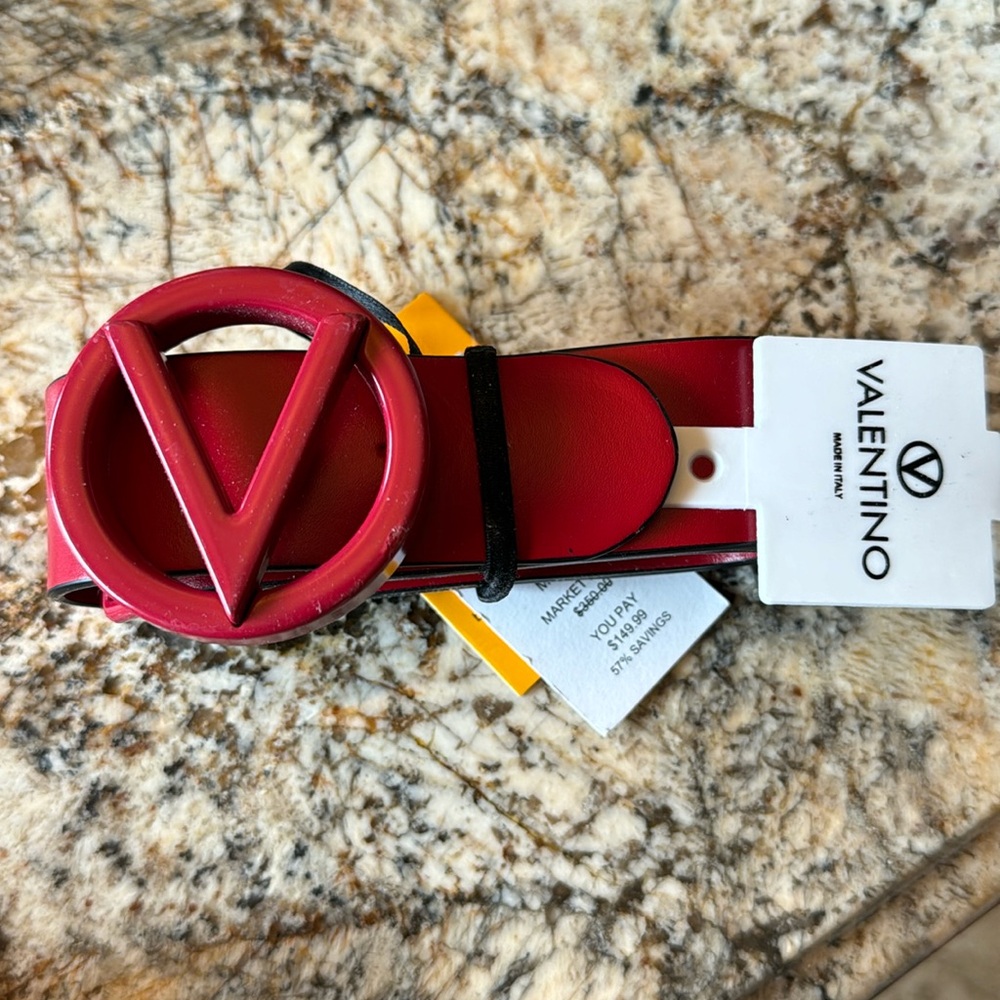 Valentino Bold Red Belt with Signature V Buckle